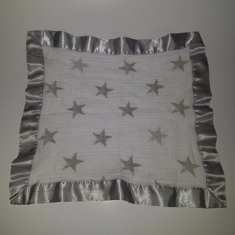 Aden & Anais Gray Stars Square Muslin Lovey Silver Satin Trim